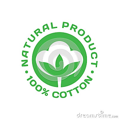 100% cotton - icon badge design. Natural fiber product logo sign. Graphic vector illustration. Vector Illustration