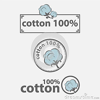 Cotton labels or logo for pure 100 percent natural cotton textile tags Vector Illustration