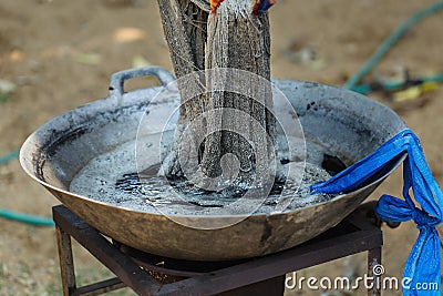Cotton line dyeing with natural colors,Yarn, raw materials for cotton,Dyeing silk, Using traditional natural materials, Raw multic Stock Photo