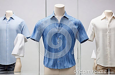 Cotton Men shirt display on mannequin in clothes shop, cut out on white background Stock Photo