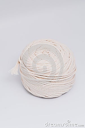 Cotton ropes are material for macrame weaving. Over the white background surface. Flat lay, top view. Step by step instructions Stock Photo