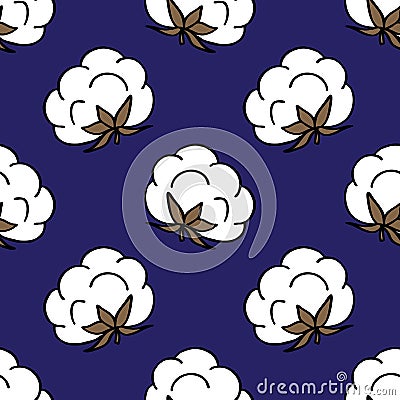 Cotton seamless doodle pattern, vector illustration Cartoon Illustration