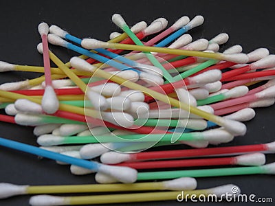 Cotton swabs over black background Stock Photo