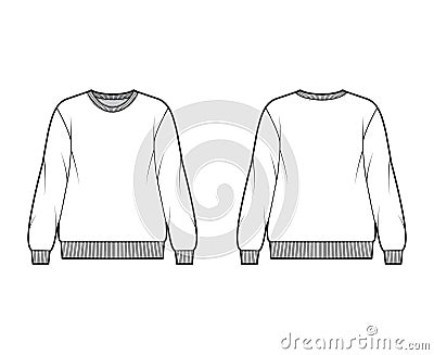 Cotton-terry oversized sweatshirt technical fashion illustration with relaxed fit, crew neckline, long sleeves jumper Vector Illustration