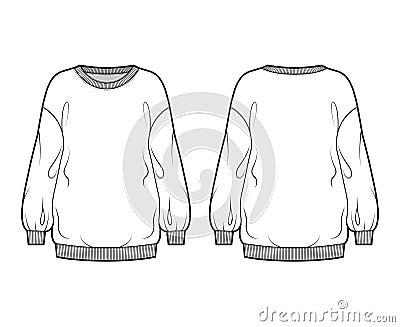 Cotton-terry slouchy oversized sweatshirt technical fashion illustration with relaxed fit, crew neckline, long sleeves Vector Illustration