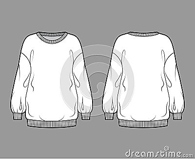 Cotton-terry slouchy oversized sweatshirt technical fashion illustration with relaxed fit, crew neckline, long sleeves Vector Illustration