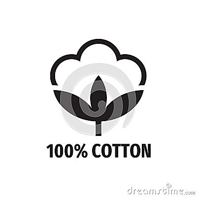 100% cotton - web black icon design. Natural fiber sign. Vector illustration. Vector Illustration