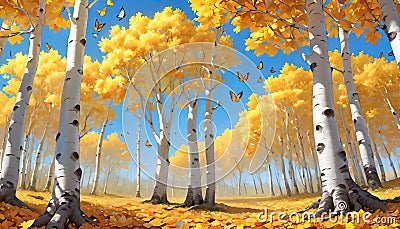Cottonwood aspen grove autumn golden color wallpaper expression Cartoon Illustration