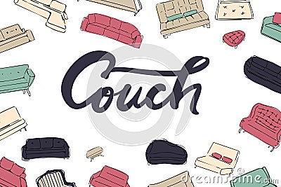 Couch big set. Vecthand drawn illustration. Interiors projects. Vector Illustration