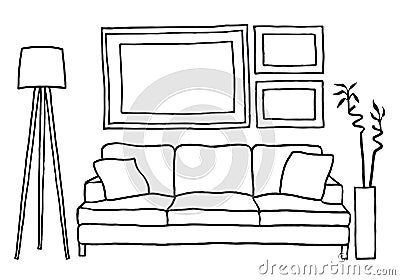 Couch and blank picture frames, vector mock up Vector Illustration