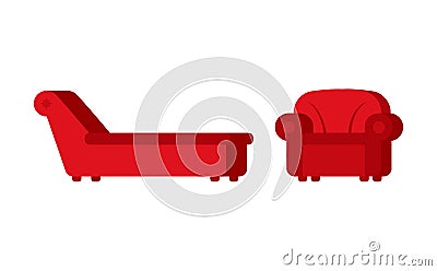 Couch and chair of psychologist. Psychotherapist furniture for p Vector Illustration