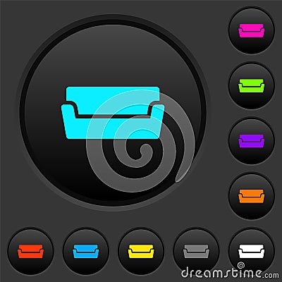 Couch dark push buttons with color icons Vector Illustration