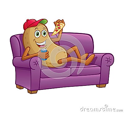 Couch Potato Eating Pizza on Couch Stock Photo