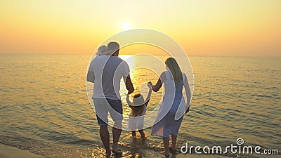 Coucher du soleil du soleil de plage de famille Famille heureuse de quatre mains se tenantes se tenant sur l'océan de observation banque de vidéos Coucher du soleil du soleil de plage de famille Famille heureuse de quatre mains se tenantes se tenant sur l'océan de observation banque de vidéos