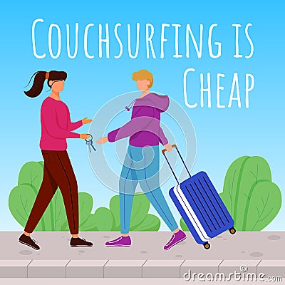 Couchsurfing is cheap social media post mockup Vector Illustration
