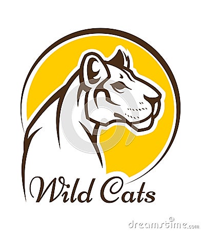 Cougar mascot silhouette, wild cat panther sign Vector Illustration