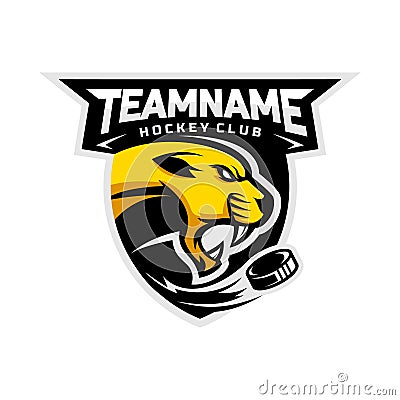 Cougars head logo for the Hockey team logo. with an angry expression. Vector Illustration