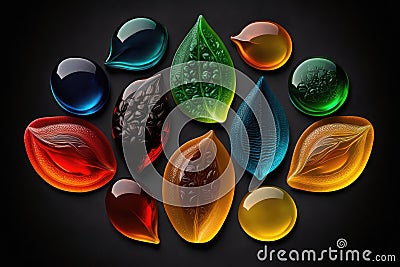 cough drops of various colors and flavors on black background Stock Photo