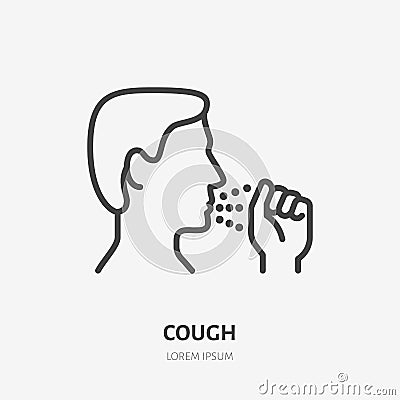 Cough line icon, vector pictogram of flu or coronavirus symptom. Man covering cough with hand illustration, sign for Vector Illustration