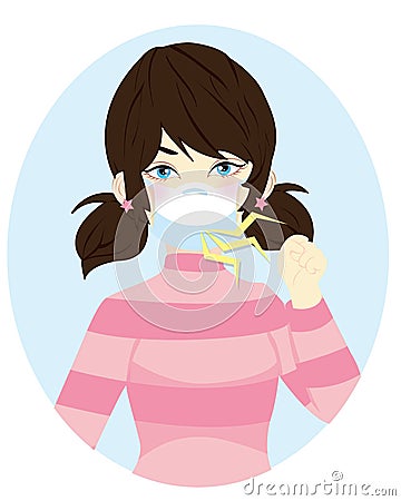 Cough and sneeze with a mask. girl wearing breath mask for protect a respiratory disease. Illustration about health and medical Vector Illustration