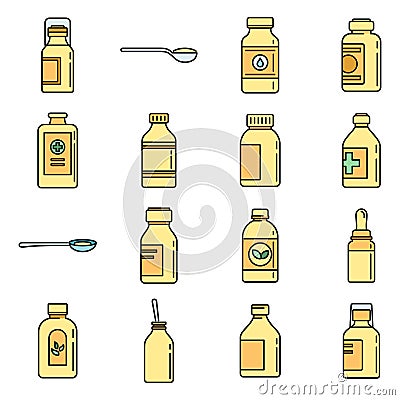 Cough syrup bottle icons set vector color Vector Illustration