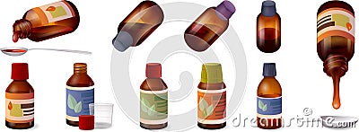 Cough syrup icons set cartoon vector. Dosage bottle Vector Illustration