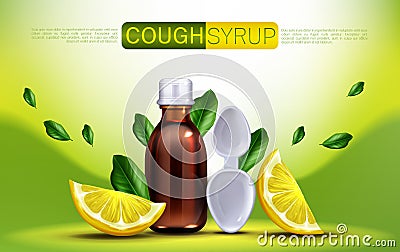 Cough syrup with lemon flavour banner mock up Vector Illustration