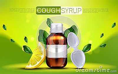 Cough syrup with lemon flavour banner mock up Vector Illustration