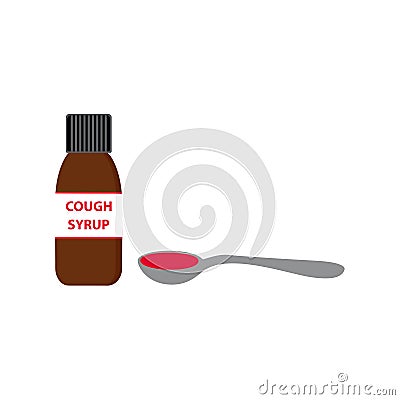 Cough syrup.Liquid medicine poured into a spoon. Vector Illustration