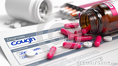 Cough - Text in Disease Extract. 3D Illustration. Stock Photo