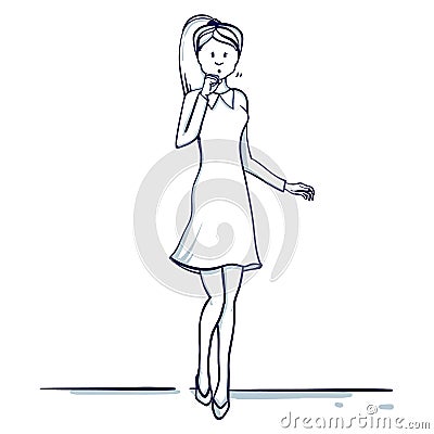 Young business woman stands. Vector Illustration