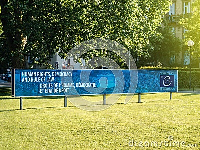 Council of Europe singange banner Strasbourg Editorial Stock Photo