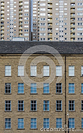 Council flats behind victorian mill Stock Photo