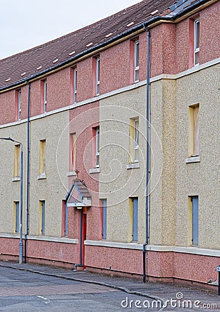 Council flats in poor housing estate with many social welfare issues in Port Glasgow Stock Photo