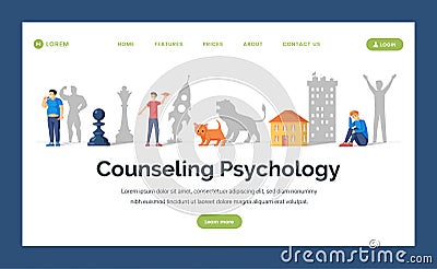 Counseling psychology flat landing page template. Hidden potential and healthcare webpage design with typography. Vector Illustration