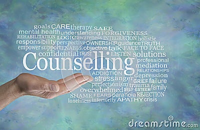 Counselling Word Cloud English spelling Stock Photo