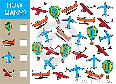 Count how many air transport objects and write the result. Vector Illustration