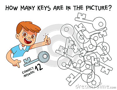 Count how many keys are hidden in the picture. How many items are in picture. Educational game for children Vector Illustration
