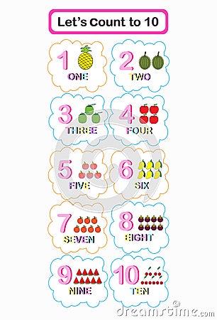 count one to ten fruit sets Vector Illustration