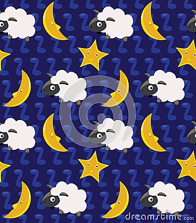 Count the Sheep and Moon Seamless Background Vector Illustration