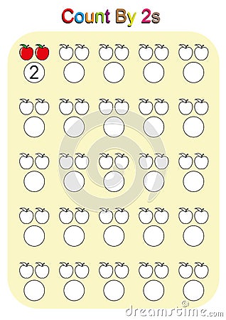 count by twos practice worksheet, math activity, write the missing numbers, Stock Photo