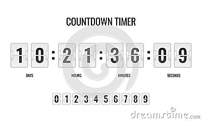 Countdown clock. Counter timer clocks counts day digital down watch numeric minute coming score hour display web page Vector Illustration