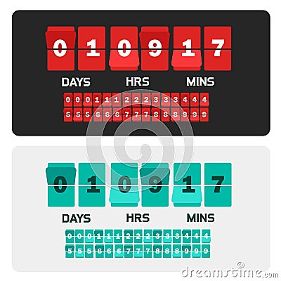 Countdown clock digits board New year and Christmas sale timer. Number counter template banner, all digits with flips Vector Illustration