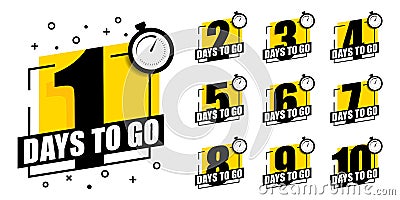 Countdown of days 1,2,3,4,5,6,7,8,9,10. The days left badges Vector Illustration