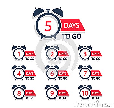 Countdown days to go badges. Numbers days left Stock Photo