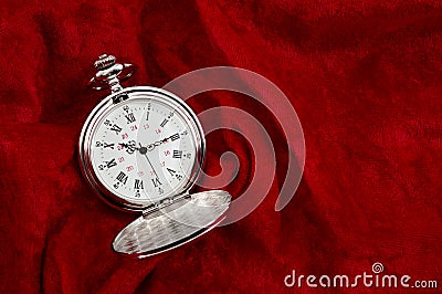 Countdown deadline, precision instrument and nostalgic jewelry open lid retro silver pocket watch with minutes, hours and seconds Stock Photo