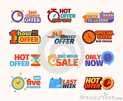 Countdown logo. Weekly or daily promotional counters banners for hot offers or sale timers date garish vector promo Vector Illustration