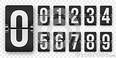 Countdown numbers flip counter vector isolated set. Retro style flip clock or scoreboard mechanical numbers 1 to 0 set Vector Illustration