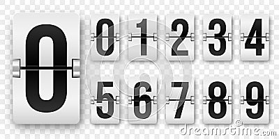 Countdown numbers flip counter vector isolated 0 to 9 retro style flip clock or scoreboard mechanical numbers set black on white Vector Illustration