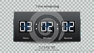 Countdown timer remaining or Clock counter scoreboard with hour, minutes and seconds display for web page coming soon. Vector Illustration